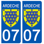 07 ARDECHE - Stickers pour plaque d'immatriculation, disponible pour AUTO et MOTO