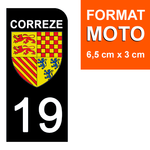 19 CORREZE - Stickers pour plaque d'immatriculation, disponible pour AUTO et MOTO