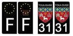 31 TOULOUSE, HAUTE GARONNE - Stickers pour plaque d'immatriculation, disponible pour AUTO et MOTO