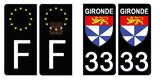 33 GIRONDE - Stickers pour plaque d'immatriculation, disponible pour AUTO et MOTO