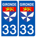 33 GIRONDE - Stickers pour plaque d'immatriculation, disponible pour AUTO et MOTO