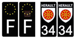 34 HERAULT - Stickers pour plaque d'immatriculation, disponible pour AUTO et MOTO