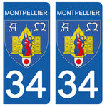 34 MONTPELLIER, HERAULT - Stickers for license plates, available for CAR and MOTORCYCLE