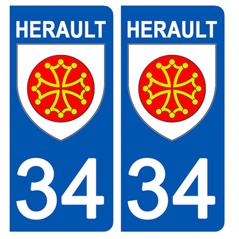 34 HERAULT - Stickers pour plaque d'immatriculation, disponible pour AUTO et MOTO