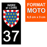 37 INDRE et LOIRE - Stickers pour plaque d'immatriculation, disponible pour AUTO et MOTO