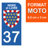 37 INDRE et LOIRE - Stickers pour plaque d'immatriculation, disponible pour AUTO et MOTO