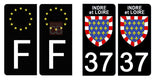 37 INDRE et LOIRE - Stickers pour plaque d'immatriculation, disponible pour AUTO et MOTO