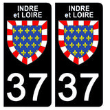 37 INDRE et LOIRE - Stickers pour plaque d'immatriculation, disponible pour AUTO et MOTO