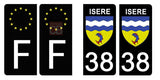 38 ISERE - Stickers pour plaque d'immatriculation, disponible pour AUTO et MOTO