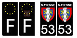 53 MAYENNE - Stickers pour plaque d'immatriculation, disponible pour AUTO et MOTO