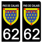 62 PAS DE CALAIS - Stickers pour plaque d'immatriculation, disponible pour AUTO et MOTO