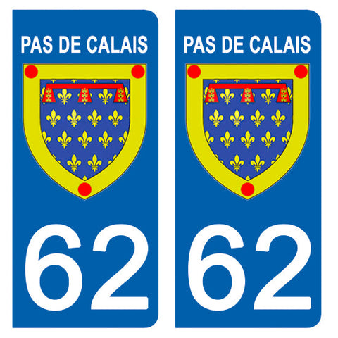 62 PAS DE CALAIS - Stickers pour plaque d'immatriculation, disponible pour AUTO et MOTO