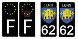 62 PAS DE CALAIS, LENS - Stickers pour plaque d'immatriculation, disponible pour AUTO et MOTO