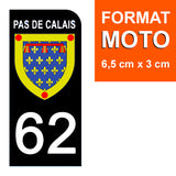 62 PAS DE CALAIS - Stickers pour plaque d'immatriculation, disponible pour AUTO et MOTO