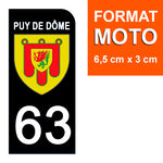 63 PUY DE DÔME - Stickers pour plaque d'immatriculation, disponible pour AUTO et MOTO