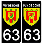 63 PUY DE DÔME - Stickers pour plaque d'immatriculation, disponible pour AUTO et MOTO