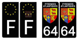 64 PYRENNEES ATLANTIQUES - Stickers pour plaque d'immatriculation, disponible pour AUTO et MOTO