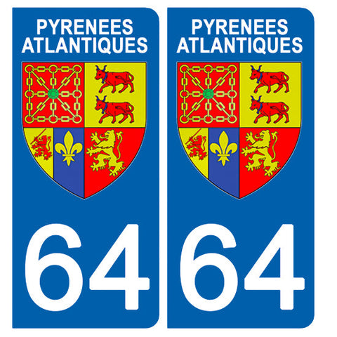 64 PYRENNEES ATLANTIQUES - Stickers pour plaque d'immatriculation, disponible pour AUTO et MOTO