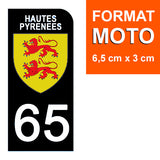 65 HAUTES PYRENNEES - Stickers pour plaque d'immatriculation, disponible pour AUTO et MOTO