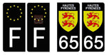 65 HAUTES PYRENNEES - Stickers pour plaque d'immatriculation, disponible pour AUTO et MOTO