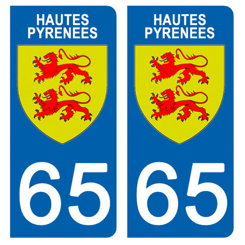 65 HAUTES PYRENNEES - Stickers pour plaque d'immatriculation, disponible pour AUTO et MOTO