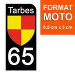 65 HAUTES PYRENNEES, TARBES - Stickers for license plates, available for CAR and MOTORCYCLE