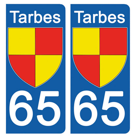 65 HAUTES PYRENNEES, TARBES - Stickers pour plaque d'immatriculation, disponible pour AUTO et MOTO