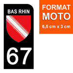 67 BAS RHIN - Stickers pour plaque d'immatriculation, disponible pour AUTO et MOTO