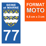 77 SEINE et MARNE - Stickers pour plaque d'immatriculation, disponible pour AUTO et MOTO