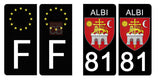 81 TARN, ALBI - Stickers pour plaque d'immatriculation, disponible pour AUTO et MOTO