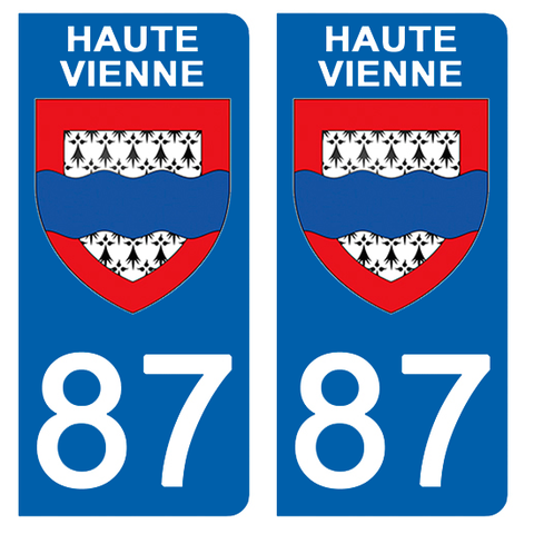 87 HAUTE VIENNE - Stickers pour plaque d'immatriculation, disponible pour AUTO et MOTO