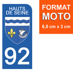 92 HAUTS DE SEINE - Stickers pour plaque d'immatriculation, disponible pour AUTO et MOTO