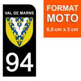 94 VAL DE MARNE - Stickers pour plaque d'immatriculation, disponible pour AUTO et MOTO