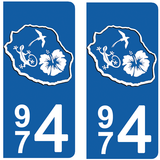 974 LA REUNION - Stickers pour plaque d'immatriculation, disponible pour AUTO et MOTO