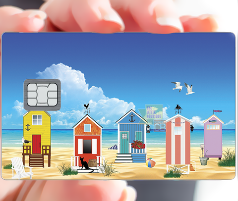 Cabanes sur la plage- sticker pour carte bancaire