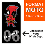 Sticker pour plaque d'immatriculation MOTO, Fond NOIR, N° de département - DEADPOOL