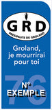 Sticker pour plaque d'immatriculation MOTO, Fond BLEU, N° de département - Presipauté de Groland « Groland, je mourrirai pour toi. »