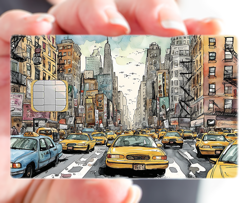 Taxi new yorkais - sticker pour carte bancaire, format US