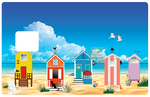 Cabins on the beach - sticker for bank card, US format